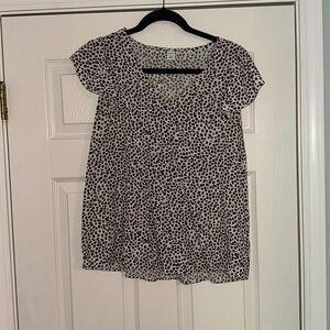 Old Navy Flutter Sleeve Blouse-camel and black dots